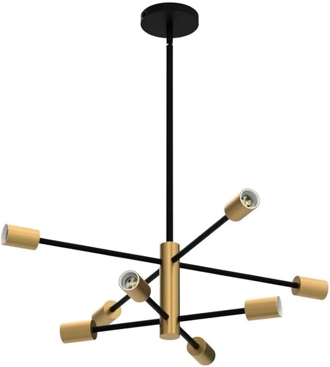 Modern Sputnik Chandelier, Ceiling Light Fixture Flush Mount 8-Light Black and Gold Chandeliers for Living Room Bedroom Dining Room Kitchen, Mid Century Chandeliers, E26 Base,(Bulbs Not Included)