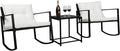 Outvita 3-Piece Rocking Bistro Set, Outdoor Wicker Patio Furniture Set with Glass Coffee Table Perfect for Outdoor Porch, Balcony and Garden (White)