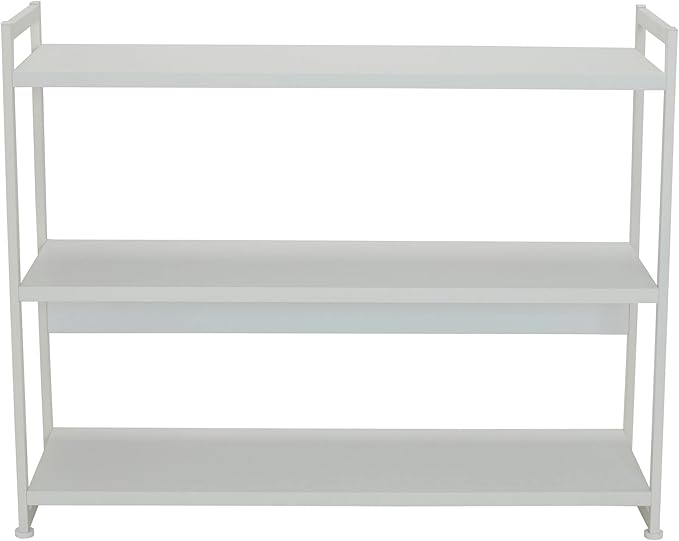 Household Essentials Jamestown Wide 3 Shelf Open Storage Bookshelf Scandinavian White and White Metal