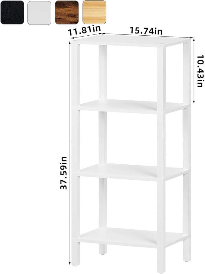 4 Tier Tall Wooden Bookshelf with Storage, Narrow Bookcase for Small Space, Small Book Shelf for Living Room, Office, Bedroom, Kitchen, Industrial, White