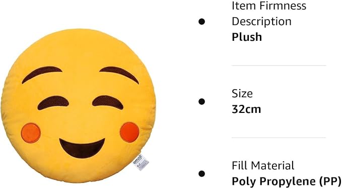 EvZ Official Certified Relaxed Emoji Pillow - 32cm Large Soft Plush Peaceful Smiling Face Emoticon Cushion - Cozy Decorative Stuffed Toy for Sleeping, Spa Decor & Stress Relief (Yellow)
