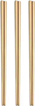 Stainless Steel Chopsticks,Reusable ,Dishwasher Safe , Easy to Use（3 PCS,golden）
