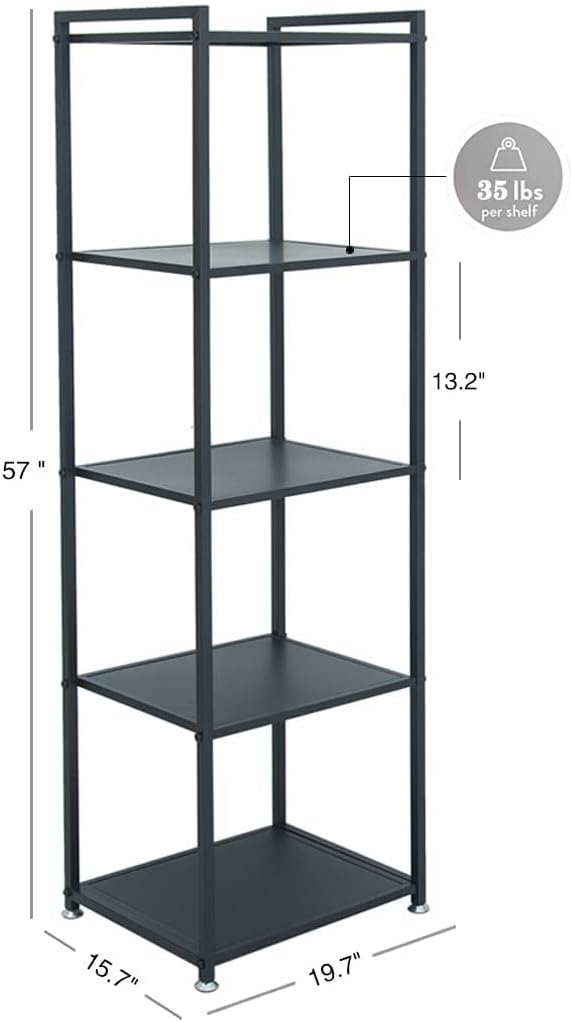 Display Shelf, 5-Tier Shelf Stand, Black Metal Thin Narrow Tall Large Corner Shelf Bookshelf Freestanding for Bedroom Shop Commercial Retail Storage(19.7x15.7x63)…