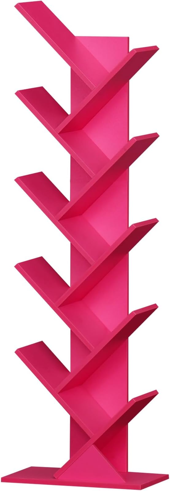 10 Tier Tree Book Shelf, Floor Standing Wood Bookshelf for Narrow Space, Storage Organizer Bookshelves for Books/CDs/Magazine, Bookcase with Shelves for Home Office, Living Room - Pink