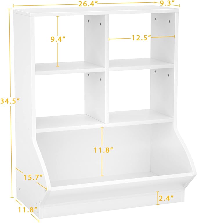 Aheaplus Toy Storage Organizer with Bookcase, 5 Cubby Bookshelf Toy Storage Cabinet, Open Multi-Bins Toys&Books Storage Display Organizer for Playroom, Bedroom, Nursery, School, White