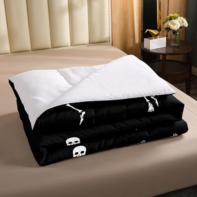 Erosebridal Sugar Skull Comforter Set Full Size Skeleton Bones Bedding Set for Kids Boys Girls Teens Adult Halloween Horror Theme Down Comforter Gothic Spooky Duvet Sets with 2 Pillow Cases