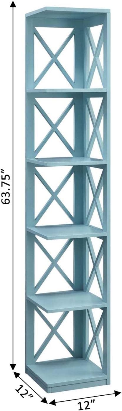 Convenience Concepts Oxford 5 Tier Corner Bookcase, Sea Foam