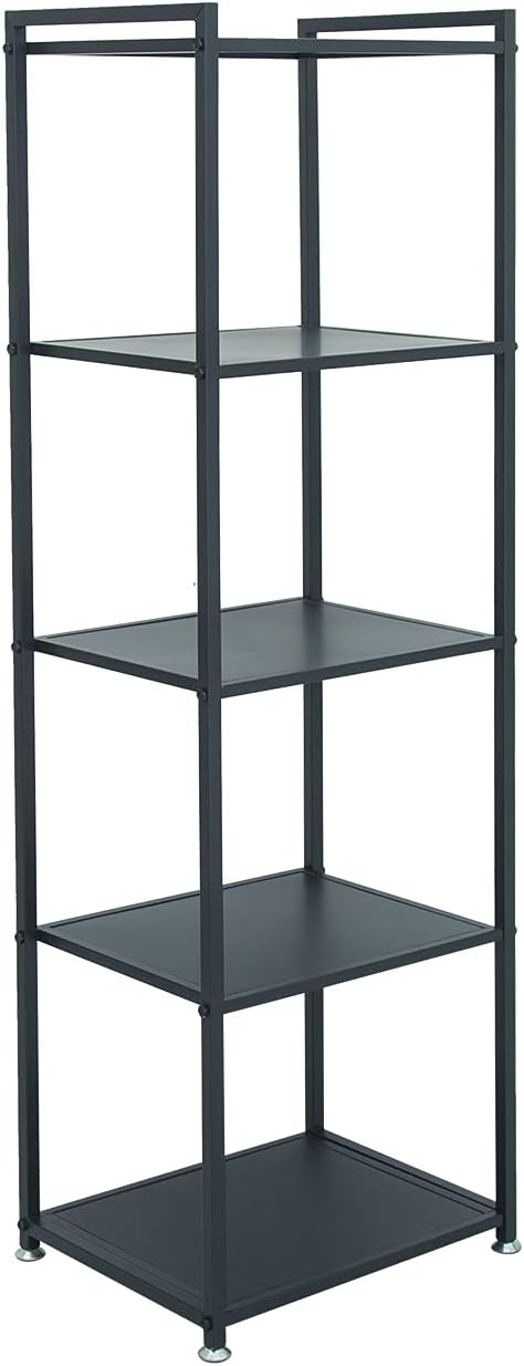 Display Shelf, 5-Tier Shelf Stand, Black Metal Thin Narrow Tall Large Corner Shelf Bookshelf Freestanding for Bedroom Shop Commercial Retail Storage(19.7x15.7x63)…