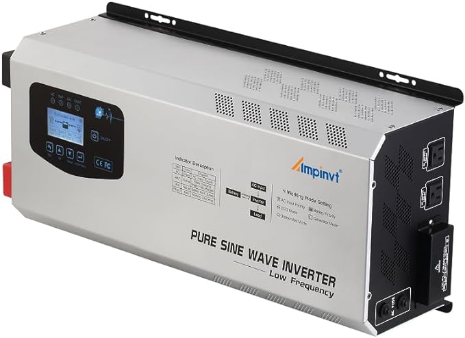 Ampinvt 6000W Peak 18000W Pure sine Wave Inverter 48V DC to 120V 240V AC Split Phase Output, with ac Battery Charger, Low Frequency Off Grid Power System, for Sealed Gel Agm Flooded Lithium Battery