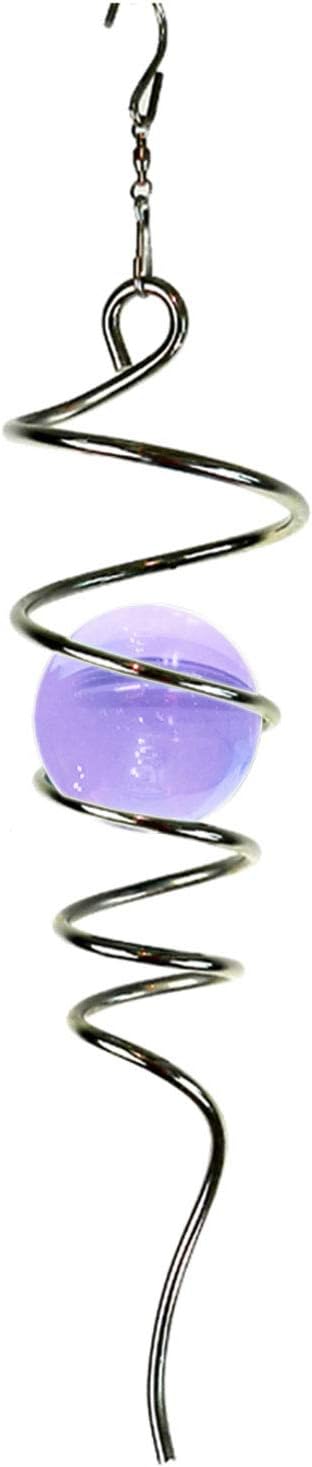 Fonmy Purple Gazing Ball Spiral Tail Wind Spinner Stabilizer with Swivel Hook 11inch Stainless Steel Tail and 2 inch Purple Glass Orb. Indoor Outdoor Garden Decoration Hanging Ornaments
