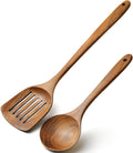Wooden Spatulas Set of 2, Acacia Wood Rice Paddle with Slotted Design for Nonstick Cookware