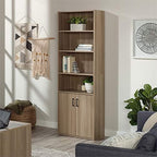 Sauder Beginnings Bookcase with Doors, L: 24.65" x W: 11.65" x H: 71.14", Summer Oak Finish & Beginnings Desk, L: 40.39" x W: 17.48" x H: 28.82", Summer Oak Finish