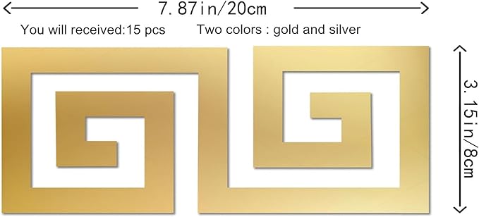 15 Pcs DIY Geometric Shape Acrylic Decorative Mirror Stickers Removable Adhesive Wall Mirror Décor for Living Room Home Background (Gold,3.15 * 7.87inches)