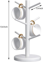 Dorhors Mug Holder Tree,Coffee Cup Holder,Mug Rack Stand Hook,Bar Organizer | White Wood Coffee Station Accessories 6 Hook,Coffee Shelf Decor for Kitchen Countertop,Counter Storage Display Mug,Cup