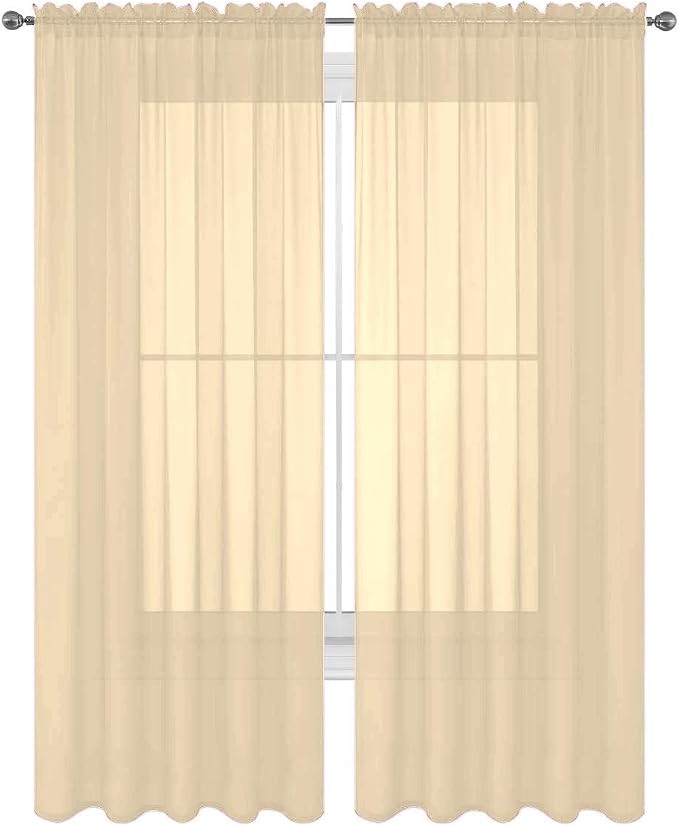 2 Piece Solid Elegant Sheer Curtains Fully Stitched Panels Window Treatment Drape (54" X 95", Beige)
