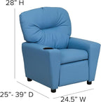 Flash Furniture Chandler Vinyl Kids Recliner with Cup Holder and Safety Recline, Contemporary Reclining Chair for Kids, Supports up to 90 lbs., Light Blue
