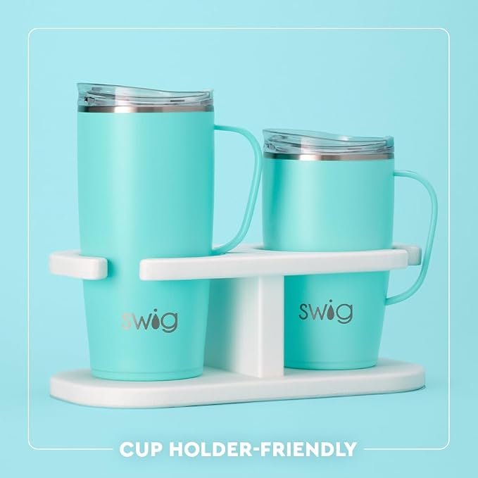 Swig Life 22oz Insulated Travel Mug with Handle & Lid, Busy Bee | Triple Insulated Stainless Steel - Handle & Lid Included - Keeps Coffee Hot or Cold - Cup Holder Friendly