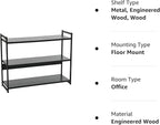 Household Essentials 3 Tier Wide Book Shelf, Medium, Black Oak Finish