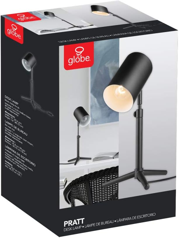 Globe Electric 52899 Pratt Desk Lamp, 18 in 1-Light, Matte Black Tripod Base