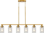 Kitchen Island Lighting, 6-Light Modern Dining Room Light Fixture Over Table,44.3'' Vintage Farmhouse Gold Linear Chandelier, Industrial Pendant Lights for Kitchen Island with Clear Glass Shade