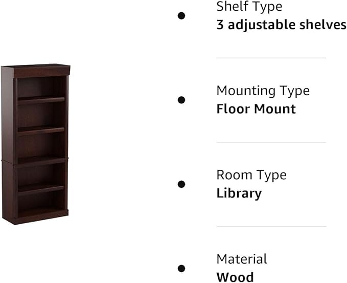 Sauder Heritage Hill Library/Book shelf, L: 29.80" x W: 12.99" x H: 71.26", Classic Cherry finish