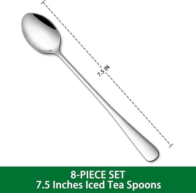 DEHOV 7.5 Inches Stainless Steel Iced Tea Spoons,Set Of 8 Long Stirring Spoons For Coffee,Cocktail,Ice Cream,Long Handle Iced Teaspoons,Latte Spoons For Mixing
