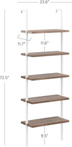 Nathan James Theo 5-Shelf Wood Modern Bookcase, Open Wall Mount Ladder Bookshelf with Industrial Metal Frame, Light Brown Oak/White