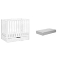 Carter's by Davinci Colby 4-in-1 Convertible Mini Crib with Trundle in White with Complete Slumber Mini Crib Mattress