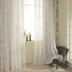 White Rod Pocket Sheer Curtains 96 inches Long Leaves Embroidered Window Curtain Sheer Voile Panels for Living Room & Bedroom, 60x96,Two Panels