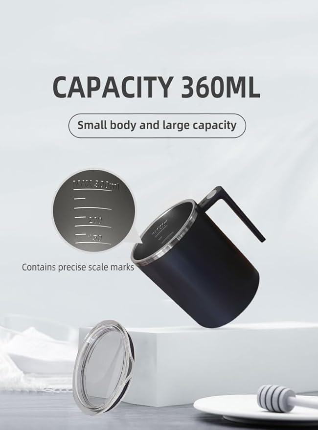 Self Stirring Mug,Self Stirring Coffee Mug,Suitable for Coffee, Milk, Cocoa and Other Beverages (Daik Black, 12 Ounces)