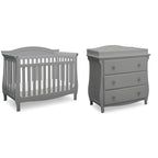 Delta Children Lancaster 4-in-1 Convertible Baby Crib & 3 Drawer Dresser with Changing Top, Grey