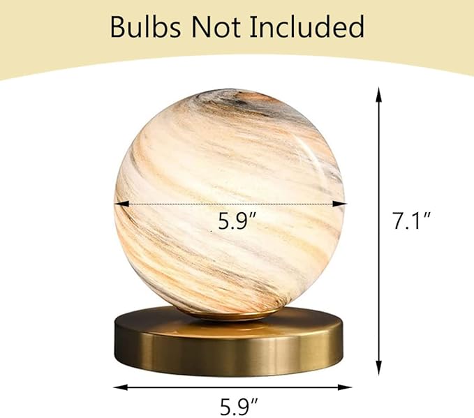 Bedside Table Lamp Gold Desk Lamp Reading Lamp with Handblown Glass Globe Shade, Plug in Table Desk Lamp for Bedroom Office Library Study Room (Moon Shade)