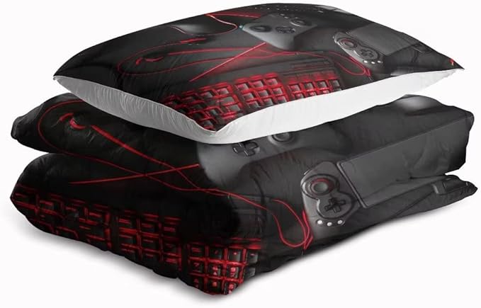 Gaming Comforter for Boys Teens,Game Bedding Sets Twin,Kids Gamer Comforter Set,Video Game Bedroom Decor,Gamepad Controller Duvet Insert All Season 3 Piece 1 Comforter and 2 Pillowcases