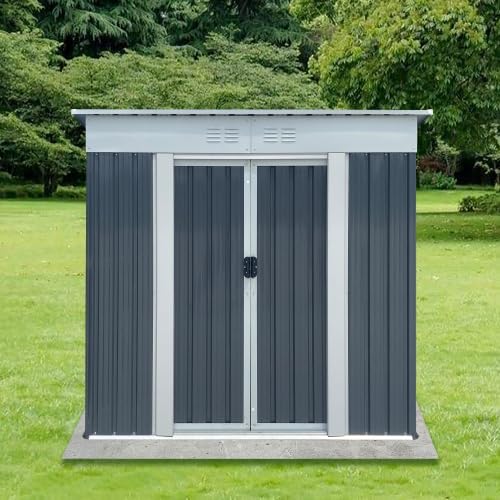 6' x 4' Outdoor Metal Storage Shed Outdoor Shed Galvanized Steel Garden Shed with Sliding Door and Window for Ventilation Storage Sheds House for Backyard Garden（Grey）