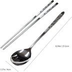 GARASANI Korean Traditional Cutlery Stainless Steel Spoons and Chopsticks Set (Silver Petal)