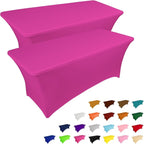 IVAPUPU 2 Pack 8FT Table Cloth for Rectangular Fitted Events Stretch Fuchsia Table Covers Washable Cover Spandex Tablecloth Protector for Party, Wedding, Cocktail, Banquet, Festival