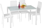 FDW | 5-Piece Dining Table Set | White | Glass Kitchen Table with 4 Upholstered Chairs and Faux Leather Cushions | Space-Saving and Modern Design | for Dining Room, Easy to Assemble