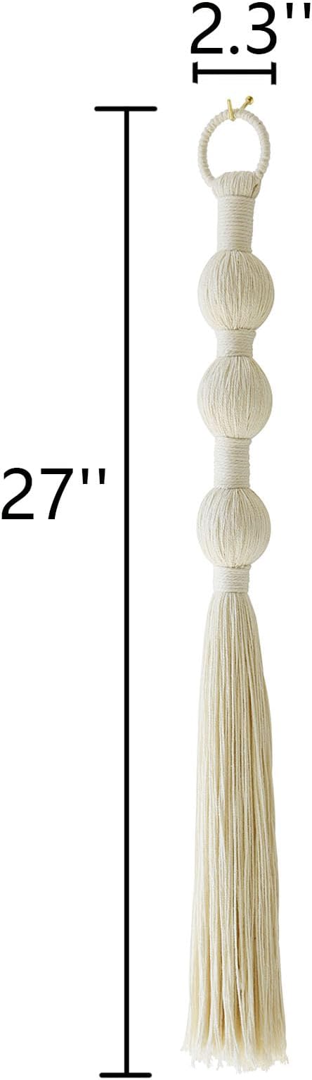 Macrame Wall Hanging Small Sphericity Cotton Textile Tassel Wall Hanging Fiber Yarn Art for Living Room Bedroom 27'' L x 2.3'' W