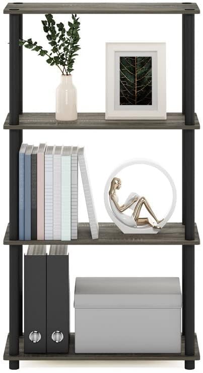 Furinno (99557GYW/BK) Turn-N-Tube 4-Tier Multipurpose Shelf Display Rack - French Oak Grey/Black
