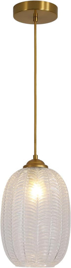 KCO Lighting Clear Glass Globe Pendant Light Ribbed Ceiling Light Brass Pendant Lights Kitchen Island Mid Century Modern Ceiling Hanging Light Gold Single Pendant Light
