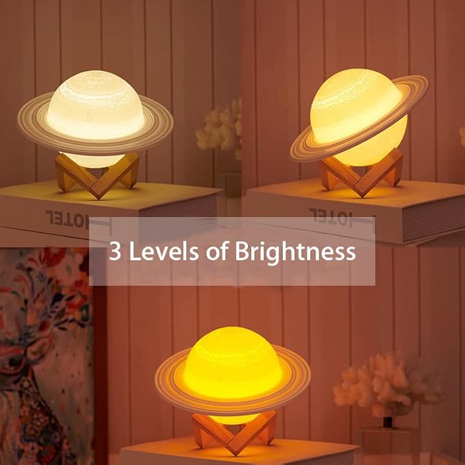 Saturn Lamp LED 3D PrintDecor Lamp Galaxy Planet Lampwith Stand/Remote Control/Touch/USB Rechargeable (6.3inch 3 Colors),Valentines Day Gifts,Birthday Gifts