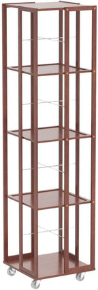 COPREE 5 Tier Rolling Bookcase, Bamboo 360 Rotating Bookshelf, Freestanding Storage Organizer Holder Book Rack with Wheels for Bedroom, Living Room Home and Office