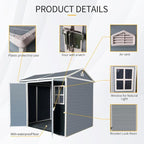 8x6 FT Resin Outdoor Storage Shed with Floor and 2 Windows, Outside Plastic Sheds Storage Clearance w/Lockable Door, Backyard Garden Tool House for Patio, Yard, Lawn, Bike, Gray