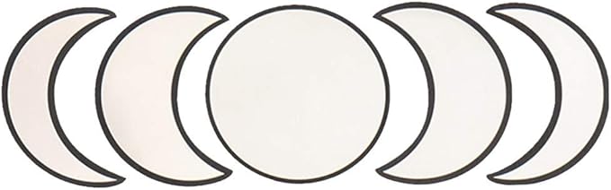 5 pcs Scandinavian Natural Decor Acrylic Moonphase Mirrors Interior Design Wooden Moon Phase Mirror Bohemian Wall Decoration for Home Living Room Bedroom Decor - No Need to Punch (Black)
