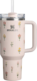 STANLEY Quencher H2.0 Flow State Tumbler, 40 oz, Rose Quartz Bouquets | Handle and Straw | 3-Position Lid | Cup Holder Compatible for Travel | Insulated Stainless Steel Cup | BPA-Free
