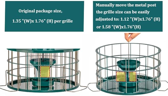 Upgraded Caged Bird Feeders Squirrel-Proof, Flexible Adjustment of Grille Size, 3 Lbs Seed Capacity, DIY Starling-Proof Caged Tube Hanging Wild Bird Feeder, Attract Small Birds(Deep Green)