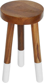 Teak Wood 9" Round Plant Stand |Dip Dyed Plant Stand |Accent Stool |Milking Stool |Bath Stool |Small Side Table (16" Tall White)
