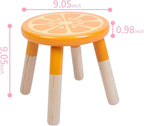 9 Inch Kids Solid Hard Wood Fruit Chair, Crafted Hand-Painted Wood with Assembled Four-Legged Sitting Stool, Bedroom, Playroom, Orange Furniture Stool for Toddler, Children, Boys, Girls(Orange)