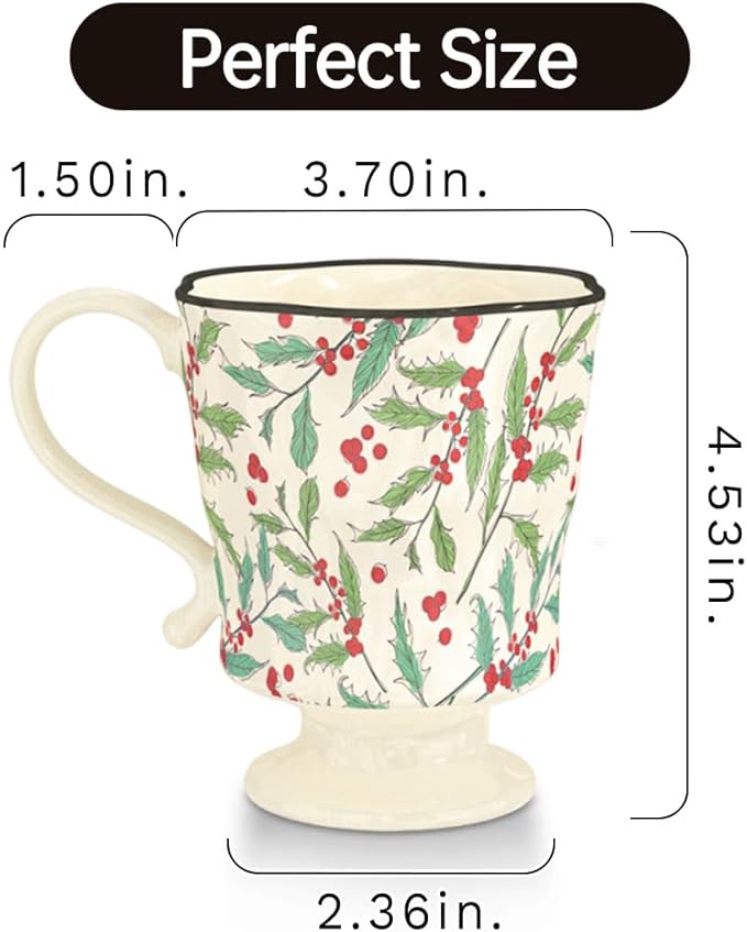 360ml -12.17oz Painted Cherry Fruit Ceramic Mug - Cute irish Coffee Glasses for Latte, Espresso - Gift for Women, Dishwasher Safe