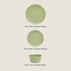 Gibson Home Fairhope 12-Piece Matte Green Melamine Dinnerware Set – Durable Lightweight Plates and Bowls, Kitchen Dining Set